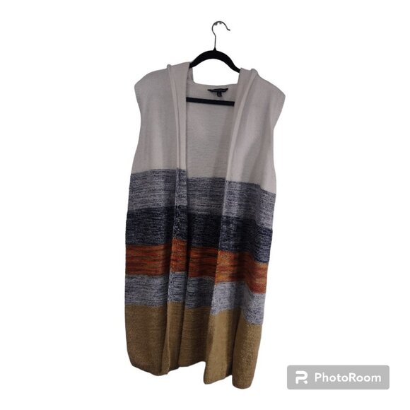 Women's Sleeveless Open Front Cardigan with hood white/blue/brown size XL - Picture 1 of 7